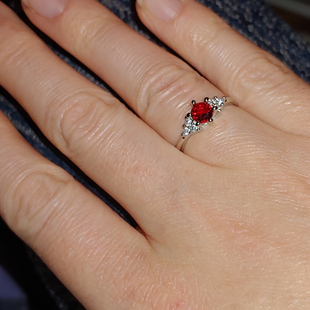 925 Sterling Silver Simulated Ruby Ring - image 2
